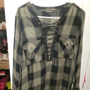 Hunter Green and black plaid top